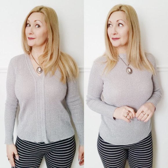 Refashioned Reversible Silver Knit Top (M/L) - Picture 1 of 6